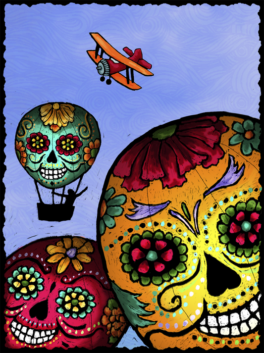 Balloons with Biplane- Dia De Los Muertos #2119